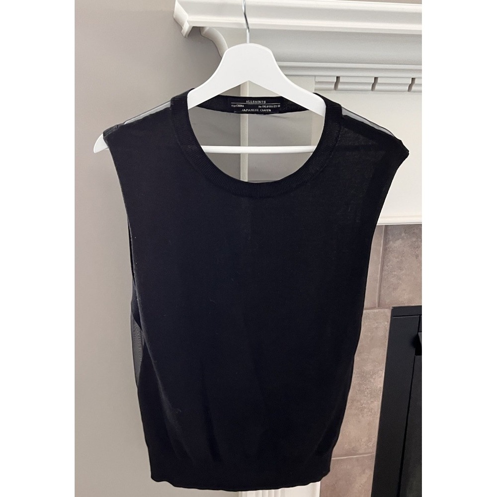 All Saints Aiva Black Top Mesh Blouse Shirt Womens UK 10/ US 6/ EU 38